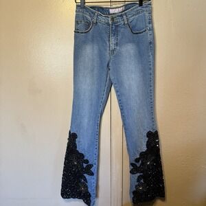 Vintage Sassy Thai Western Glam Beaded Embellished Lacework Women's 2 Jeans
